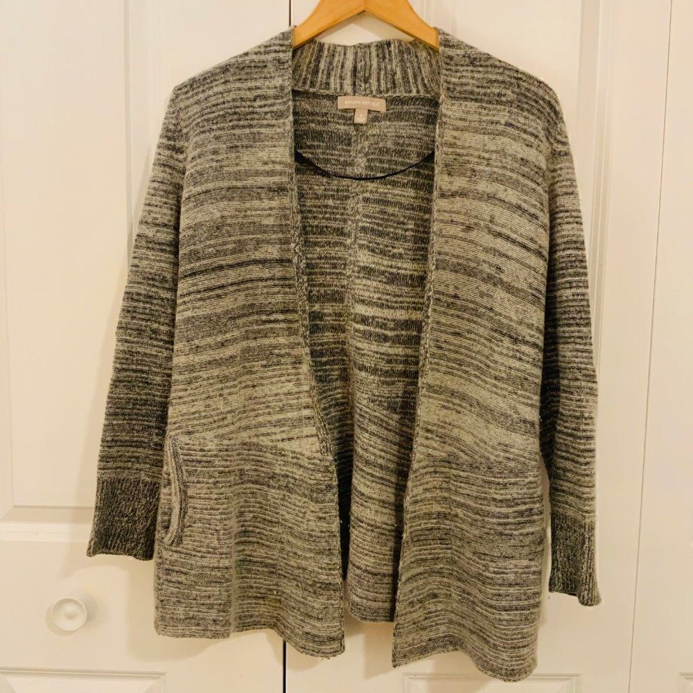 Banana Republic Grey Hyper Stripe Wool Blend Knit Open Cardigan Sweater Small